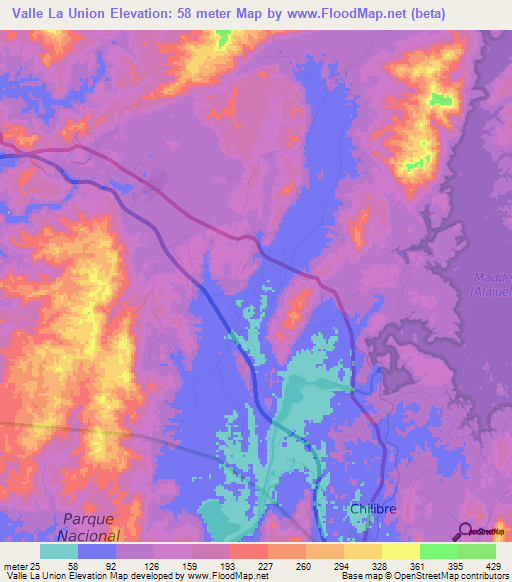 Valle La Union,Panama Elevation Map