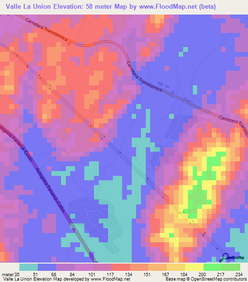 Valle La Union,Panama Elevation Map