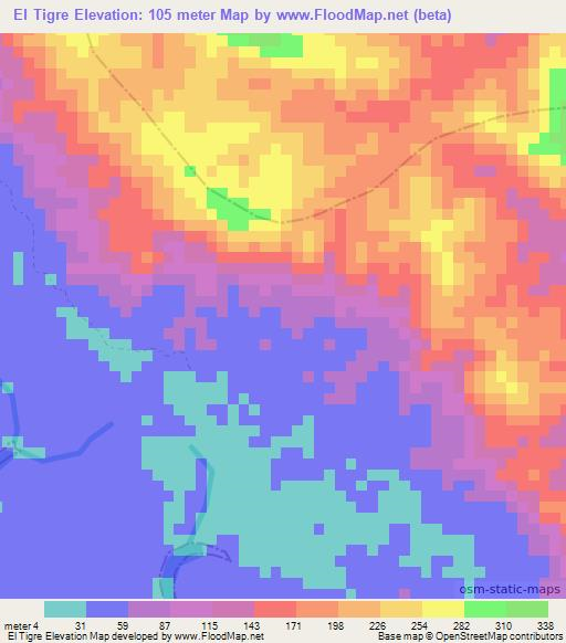 El Tigre,Panama Elevation Map