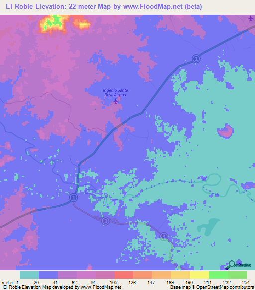 El Roble,Panama Elevation Map