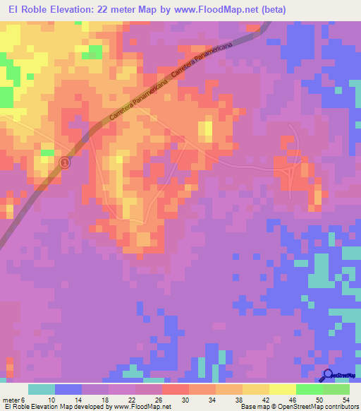El Roble,Panama Elevation Map