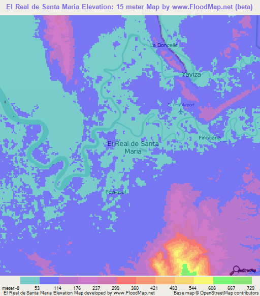 El Real de Santa Maria,Panama Elevation Map