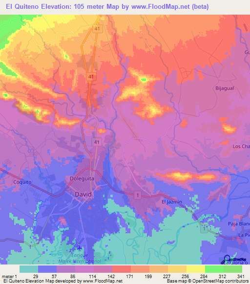 El Quiteno,Panama Elevation Map