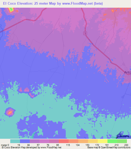 El Coco,Panama Elevation Map