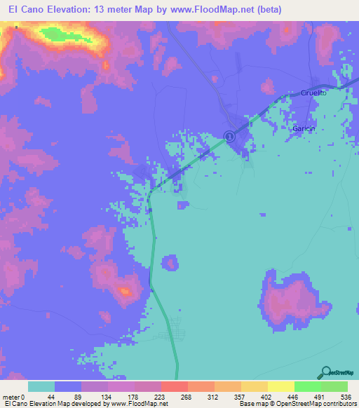 El Cano,Panama Elevation Map