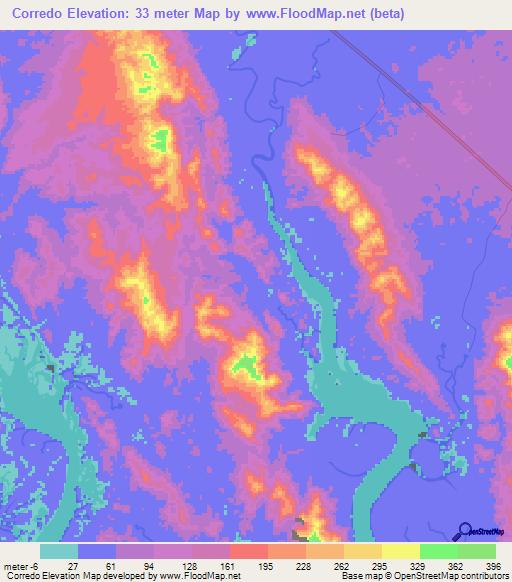 Corredo,Panama Elevation Map