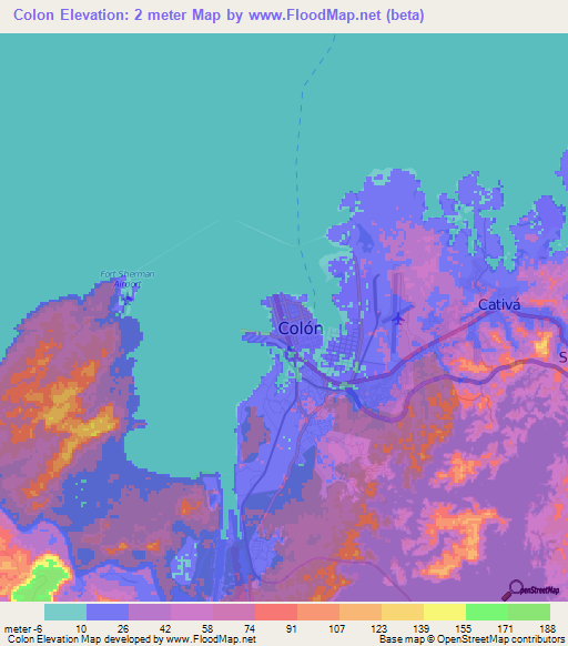 Colon,Panama Elevation Map
