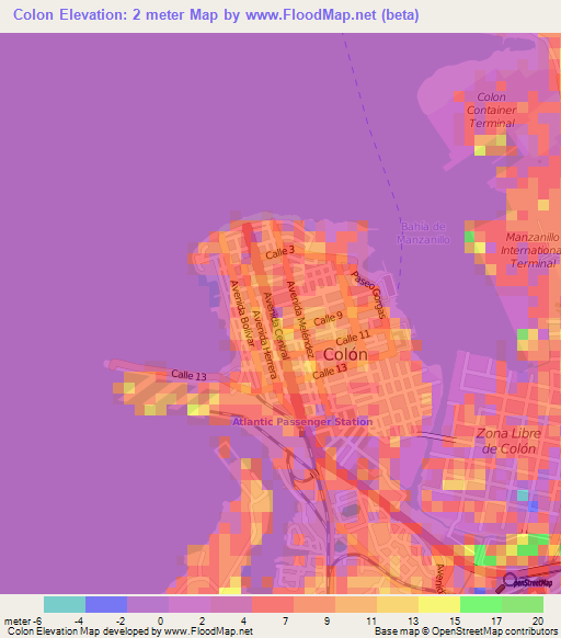 Colon,Panama Elevation Map