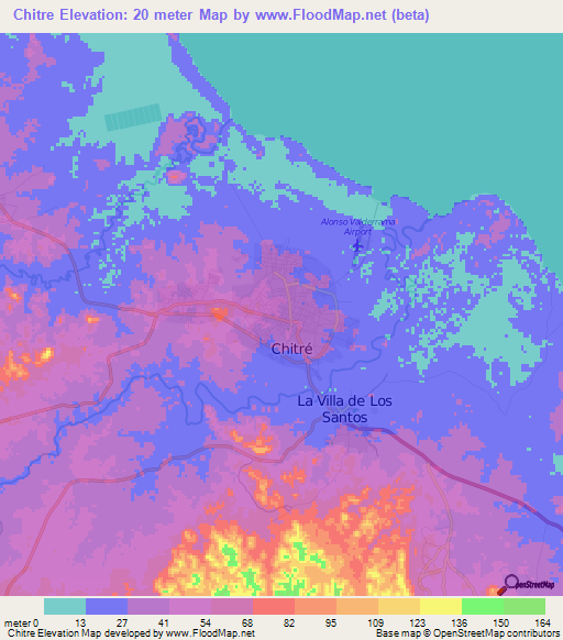 Chitre,Panama Elevation Map