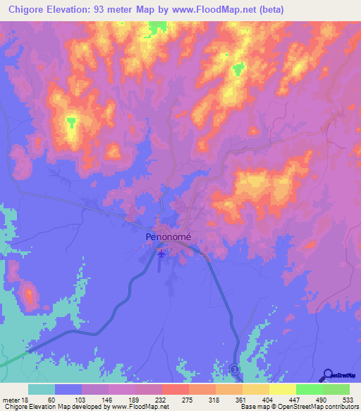 Chigore,Panama Elevation Map