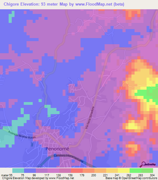 Chigore,Panama Elevation Map