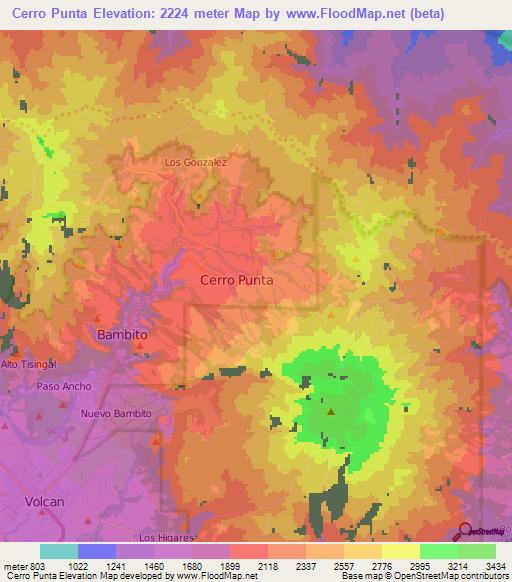 Cerro Punta,Panama Elevation Map