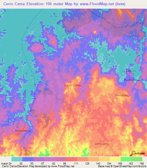 Cerro Cama,Panama Elevation Map