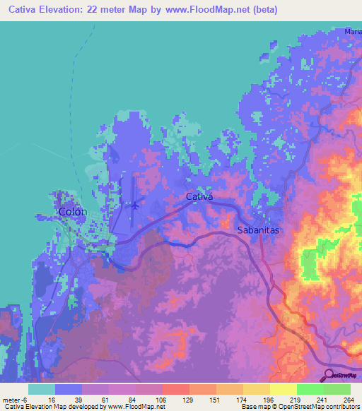 Cativa,Panama Elevation Map