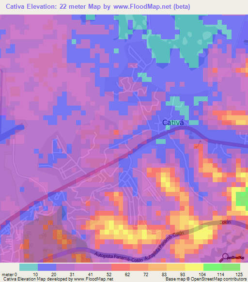 Cativa,Panama Elevation Map