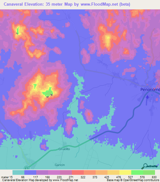 Canaveral,Panama Elevation Map