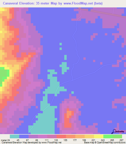 Canaveral,Panama Elevation Map