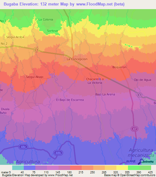 Bugaba,Panama Elevation Map