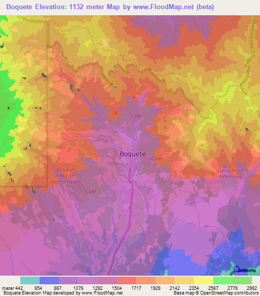 Boquete,Panama Elevation Map