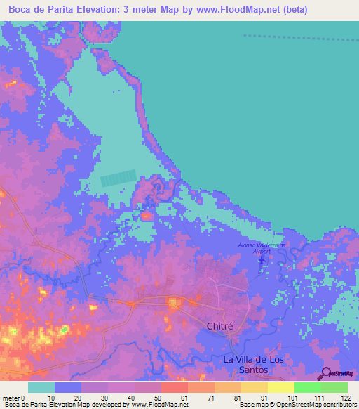 Boca de Parita,Panama Elevation Map