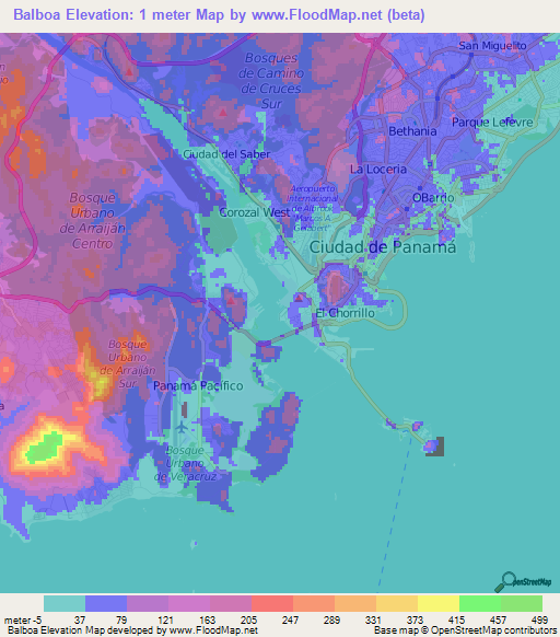 Balboa,Panama Elevation Map