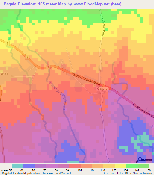 Bagala,Panama Elevation Map
