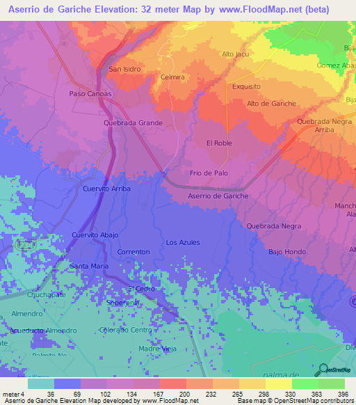 Aserrio de Gariche,Panama Elevation Map
