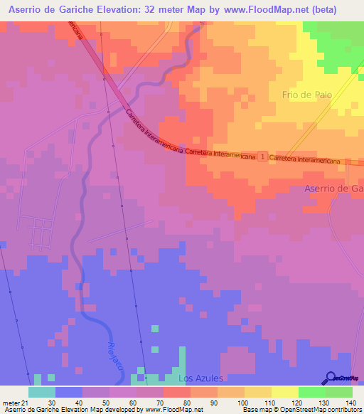 Aserrio de Gariche,Panama Elevation Map