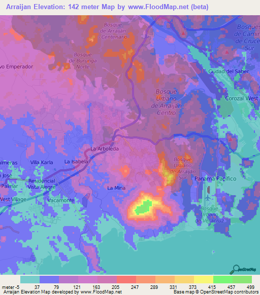 Arraijan,Panama Elevation Map