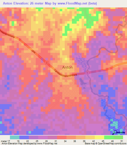 Anton,Panama Elevation Map