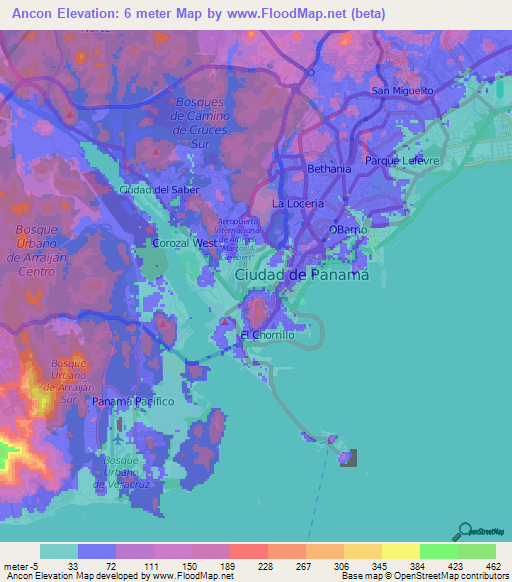 Ancon,Panama Elevation Map