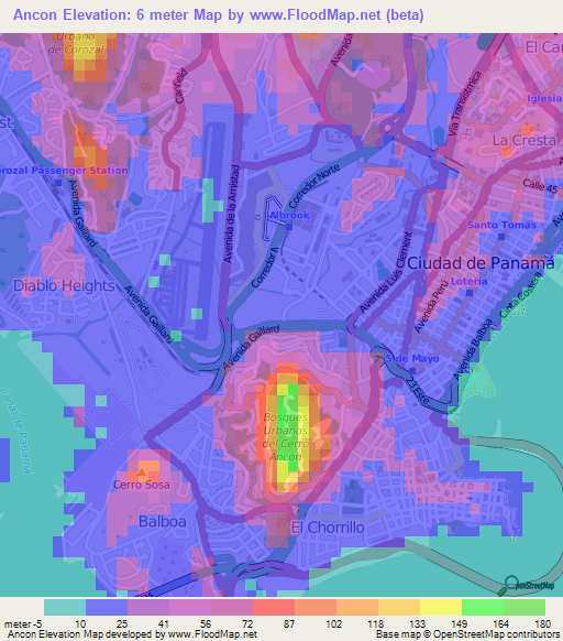 Ancon,Panama Elevation Map