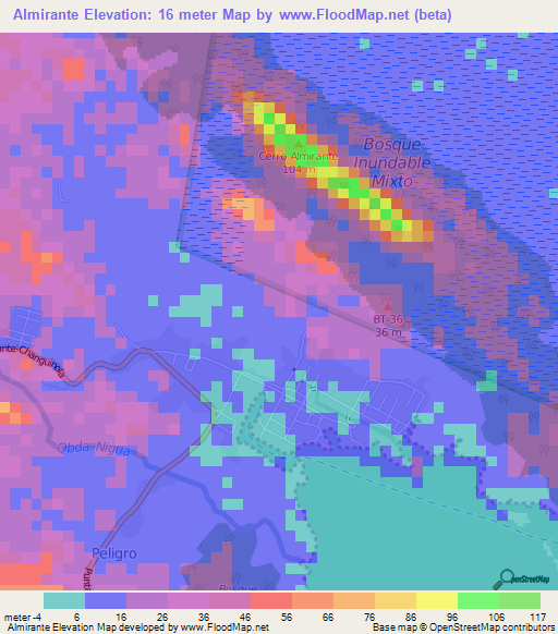 Almirante,Panama Elevation Map