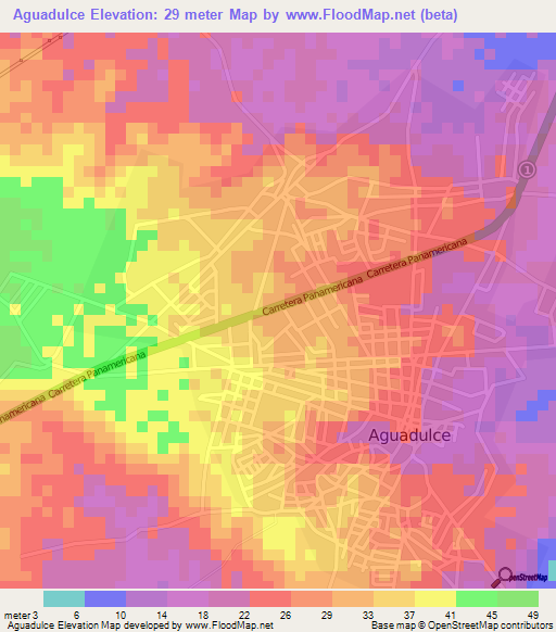 Aguadulce,Panama Elevation Map