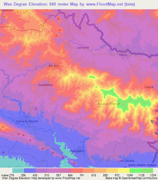 Wan Degras,Haiti Elevation Map
