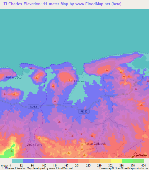 Ti Charles,Haiti Elevation Map