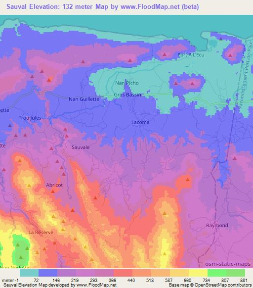 Sauval,Haiti Elevation Map