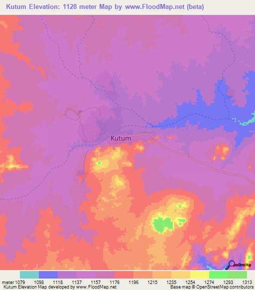 Kutum,Sudan Elevation Map