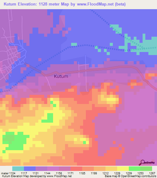 Kutum,Sudan Elevation Map