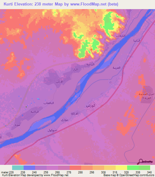Kurti,Sudan Elevation Map