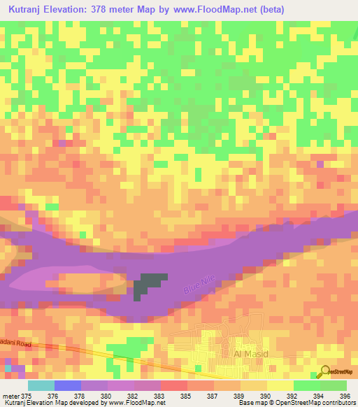 Kutranj,Sudan Elevation Map
