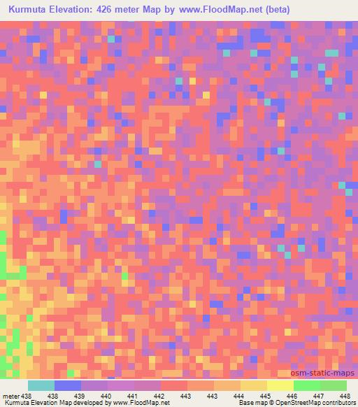 Kurmuta,Sudan Elevation Map