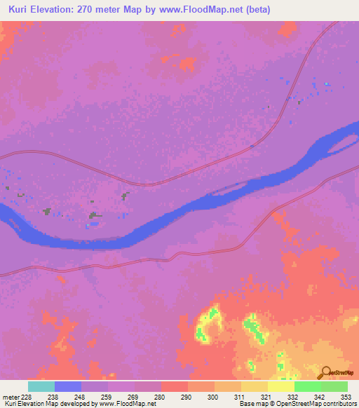 Kuri,Sudan Elevation Map