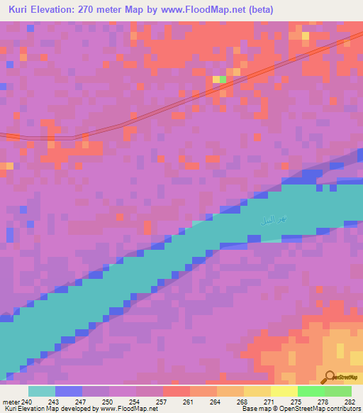 Kuri,Sudan Elevation Map
