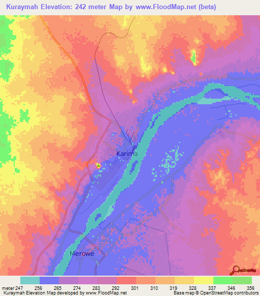 Kuraymah,Sudan Elevation Map