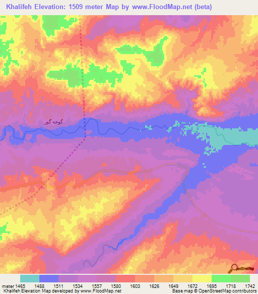 Khalifeh,Iran Elevation Map