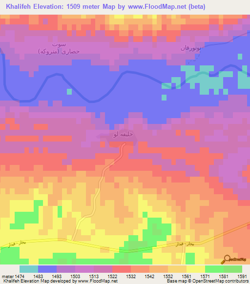 Khalifeh,Iran Elevation Map