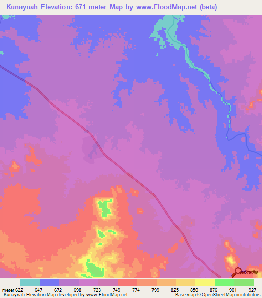 Kunaynah,Sudan Elevation Map