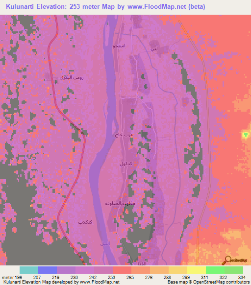 Kulunarti,Sudan Elevation Map