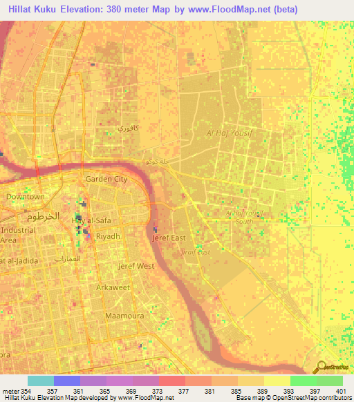 Hillat Kuku,Sudan Elevation Map